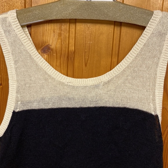 Ann Taylor Loft Linen Cotton Cute Ivory Black Lightweight Top Tee Summer Style - Picture 8 of 8